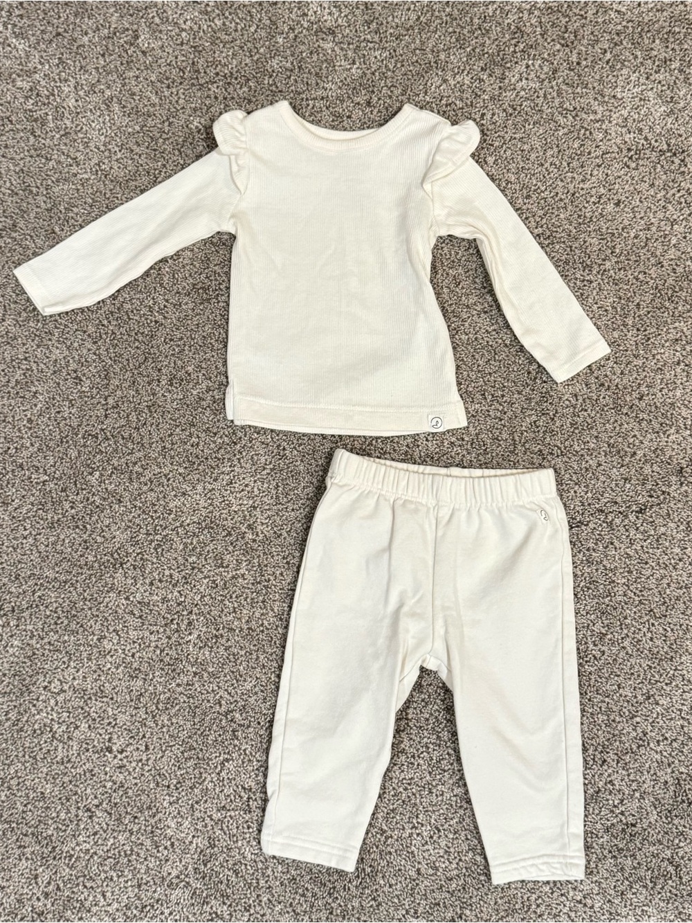 Carter's Cream Ruffle Shoulder Long-Sleeve Pajama Set